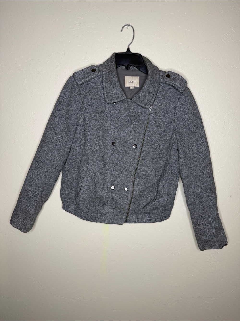 LOFT Gray Double-Breasted Asymmetrical Pea Coat